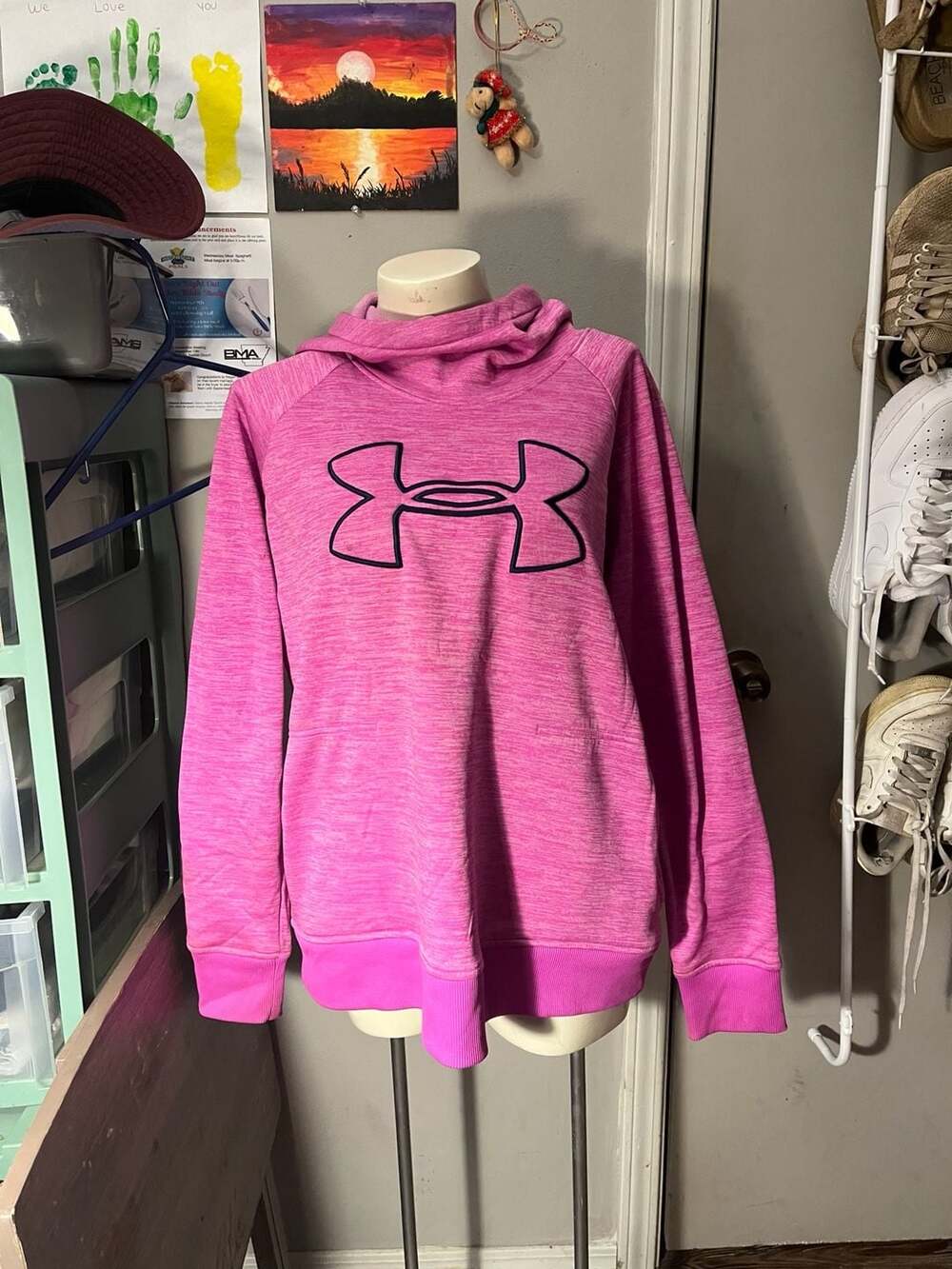 Under Armour Storm Fleece Hoodie Size XL Pink Black Logo